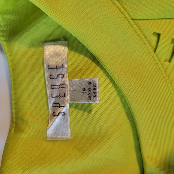 Spense Neon Green Lazor Cut Sleeveless Pleated Dress Size 14 - Picture 4 of 9